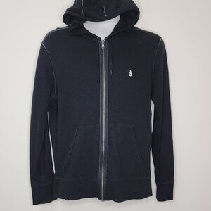 John Varvatos Black Zip Distressed Hoodie Sweatshirt (M)